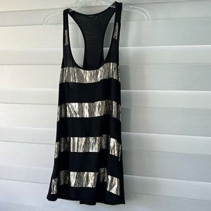 Race back black top with metallic stripes